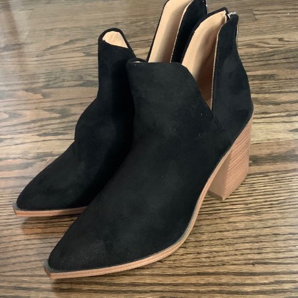 Shoes - Black Suede Block Heel Ankle Boots